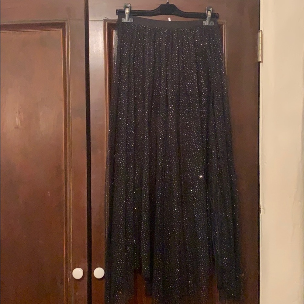 Free People Sheer Sparkly Black Skirt